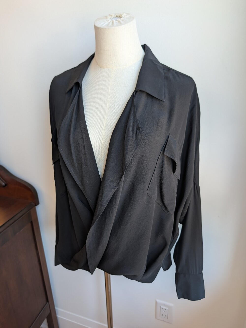 Elegant Black Drape Blouse